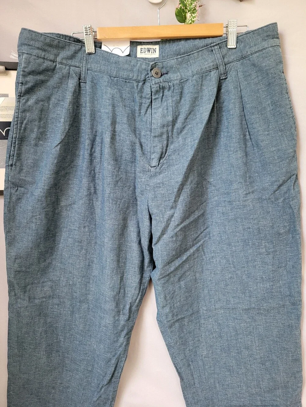 NEW Edwin Japanese Twisted Chambray Pleated Trouser Denim Pant Blue 38